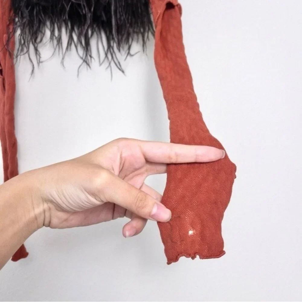 Poster Girl Mira Cutout Top OS Burnt Henna Chocolate Brown Ostrich Feathers Crop
